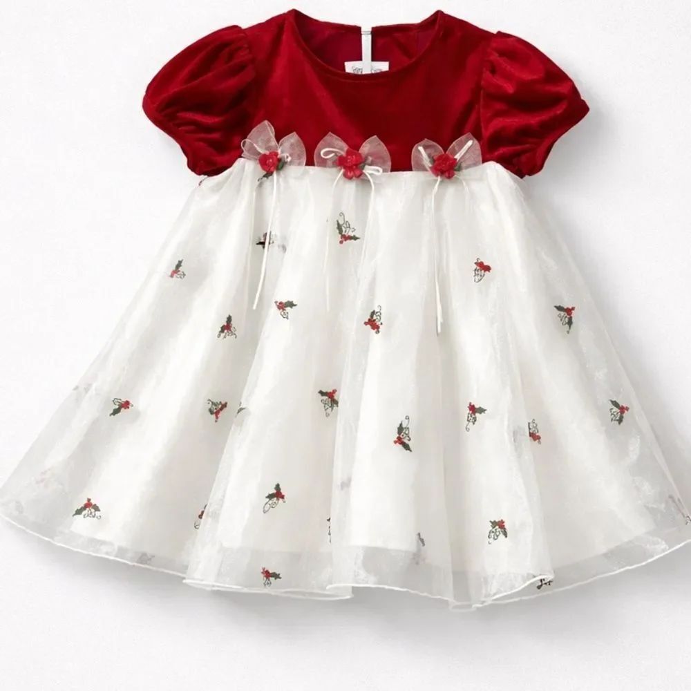 Bonnie Jean Red and white velvet holiday embroidered formal dress size 3T